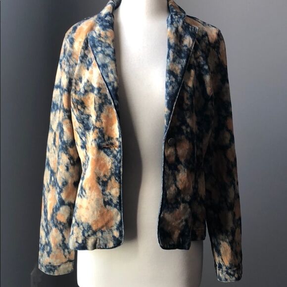 ROMABLUE Vintage Look Bleach Tie Dye Denim Jacket Blue Orange Women’s Size Large - Picture 10 of 13